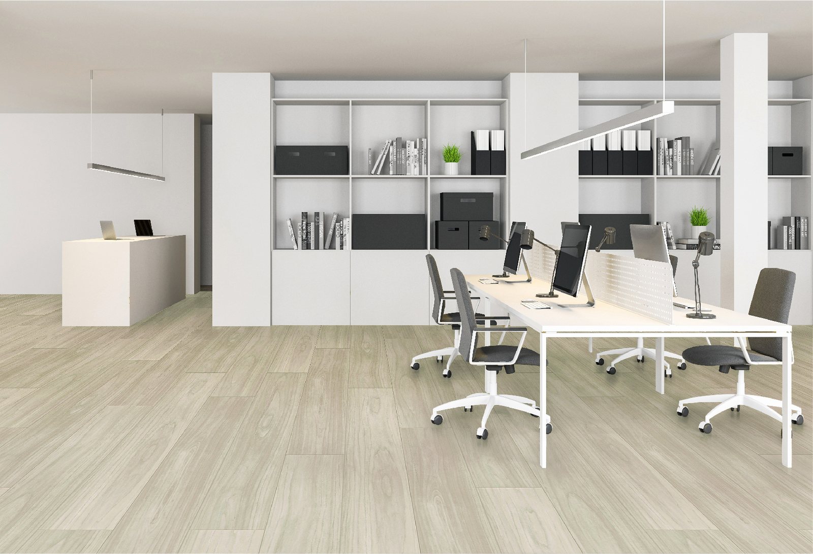 Kantor terbuka dengan lantai vinyl Taco TV 3036 XL Malibu Beach motif kayu warna natural muda